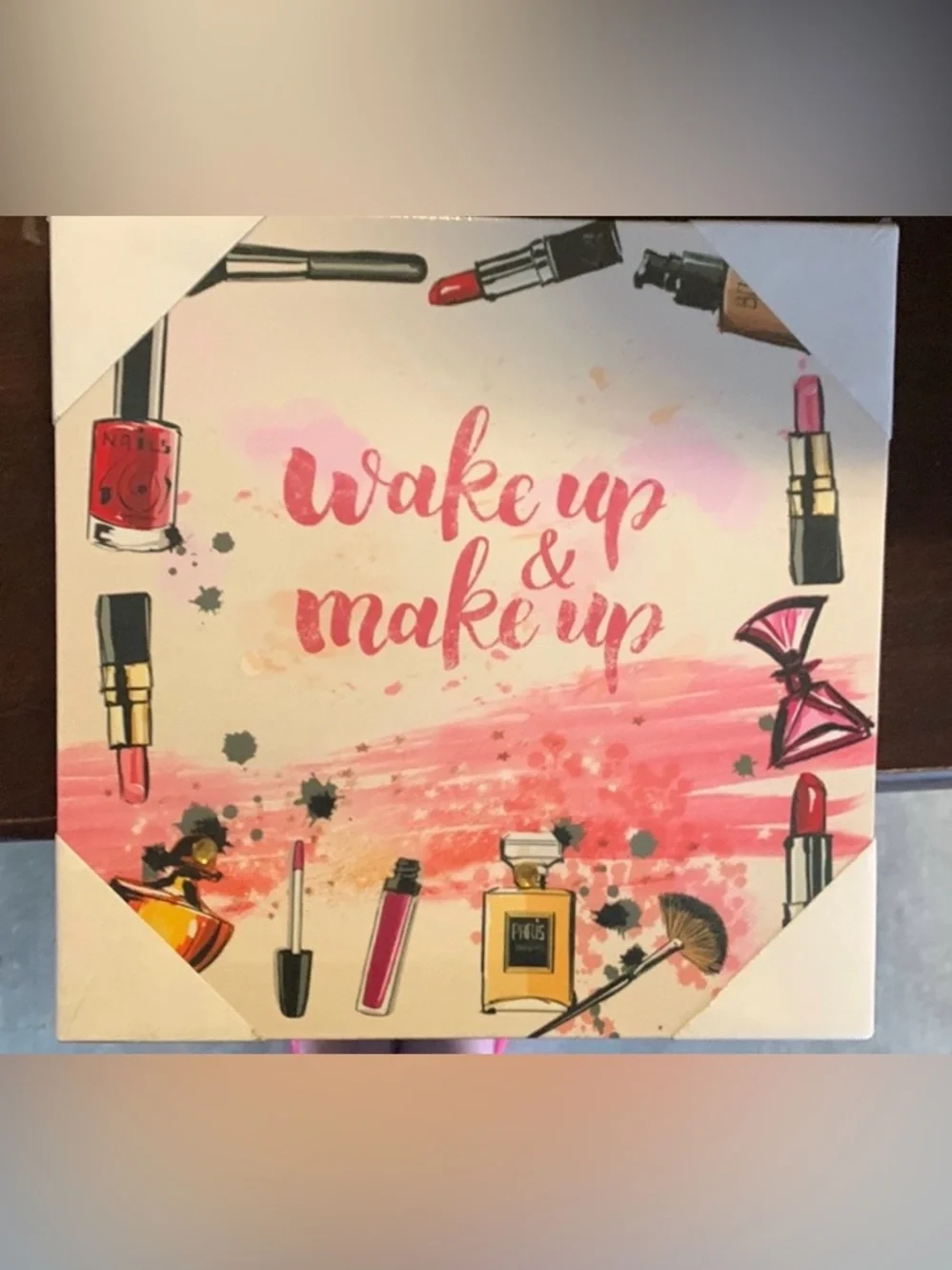 Source Unknown Pink Makeup Wall Art Print - Wake Up & Make Up